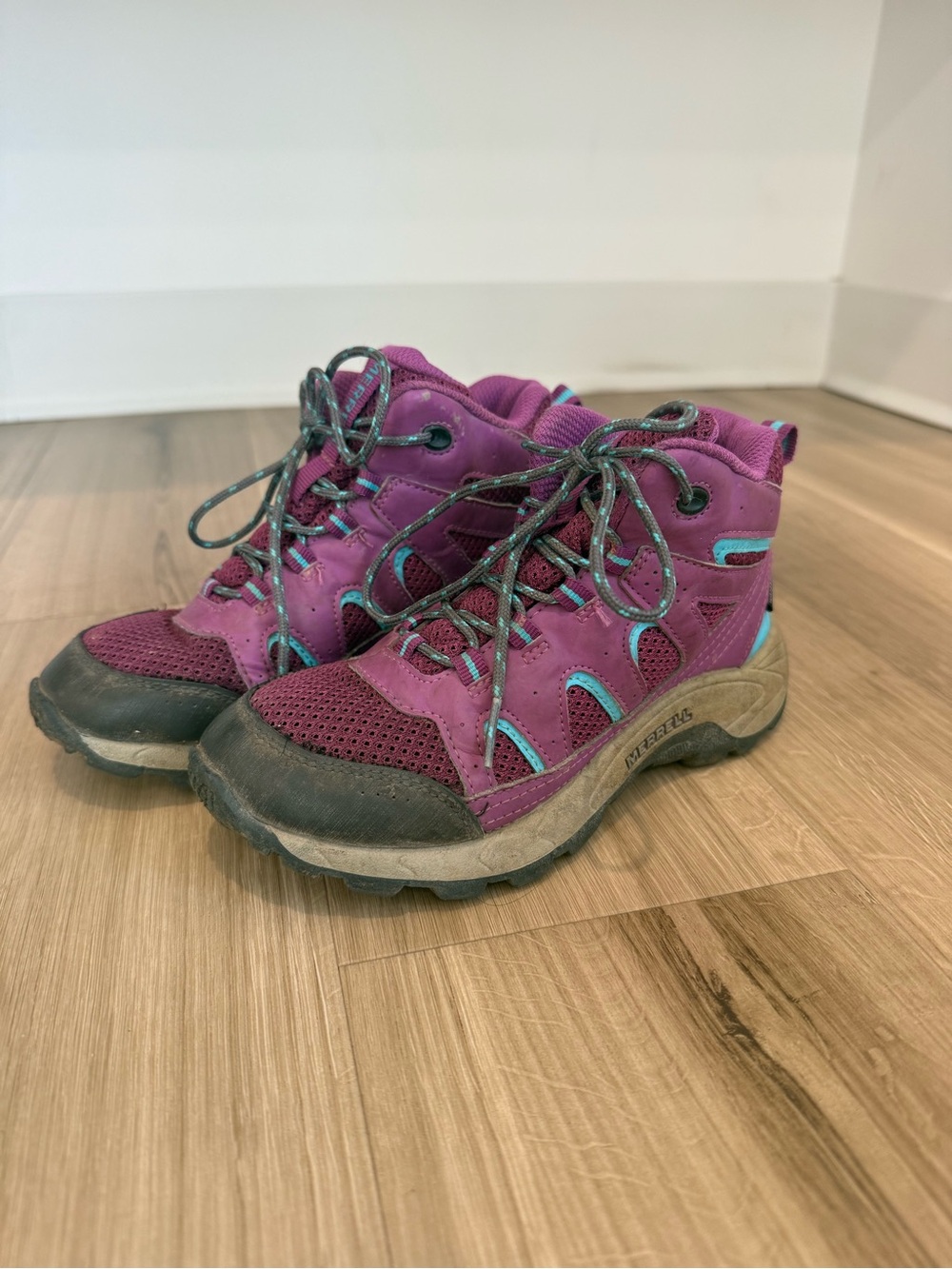 Kids Purple Hiking Boots with Teal Accents